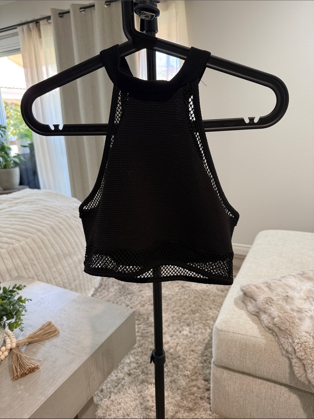 Black Mesh Halter Crop Top